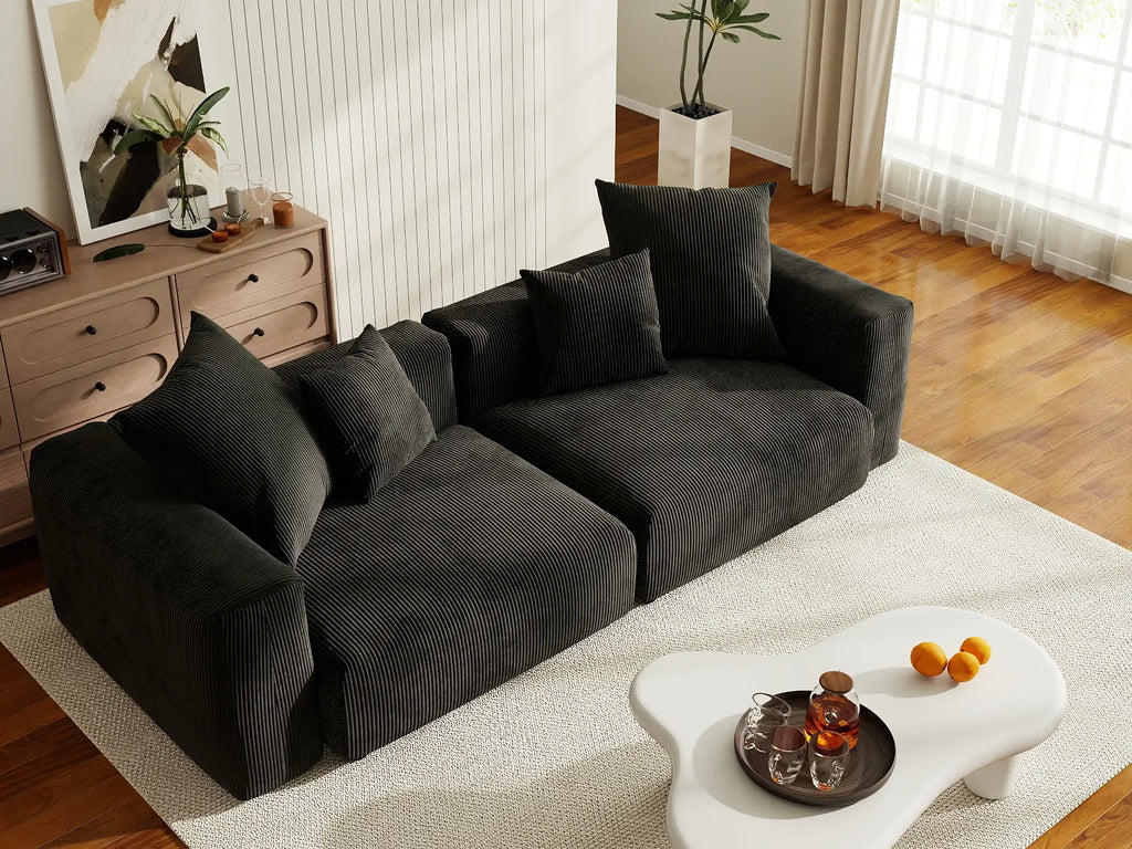 Matrix 2-Seater Black Washable Loveseat | 2-Piece, Corduroy Fabric, Modular Design