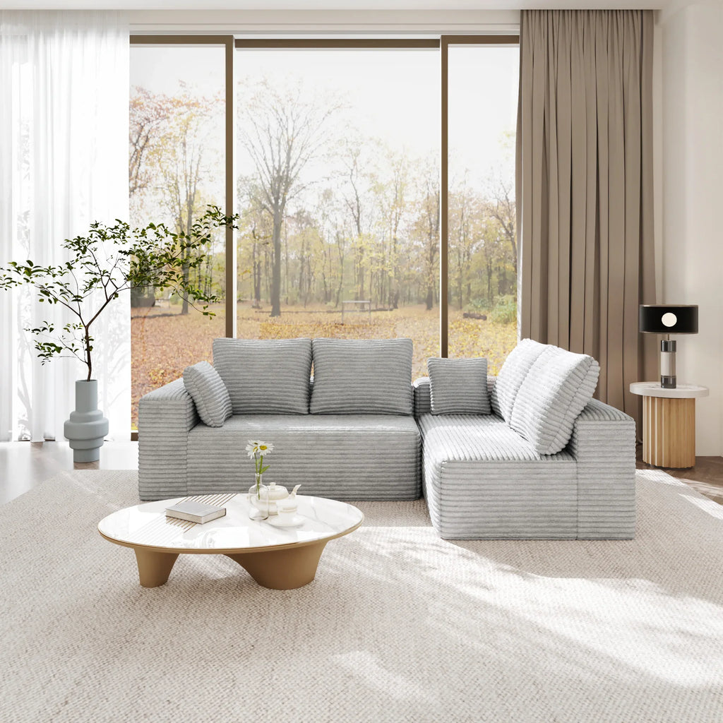 Matrix 4-Seater light-grey Modular L-Shaped Sectionals | 2-Piece, Corduroy Fabric, Compact Design