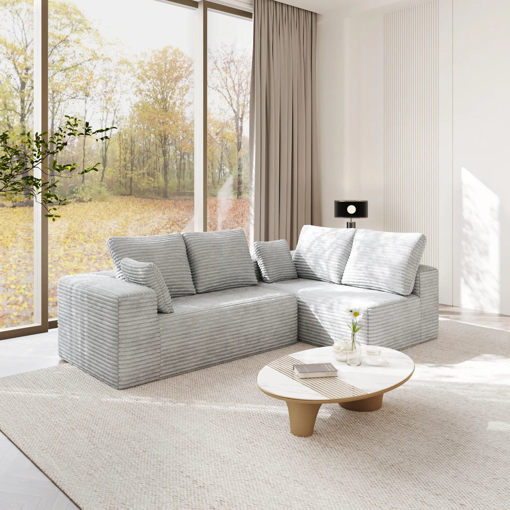 Matrix 4-Seater light-grey Modular L-Shaped Sectionals | 2-Piece, Corduroy Fabric, Compact Design