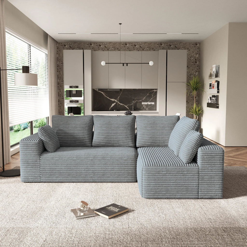Matrix 4-Seater light-grey Modular L-Shaped Sectionals | 2-Piece, Corduroy Fabric, Compact Design