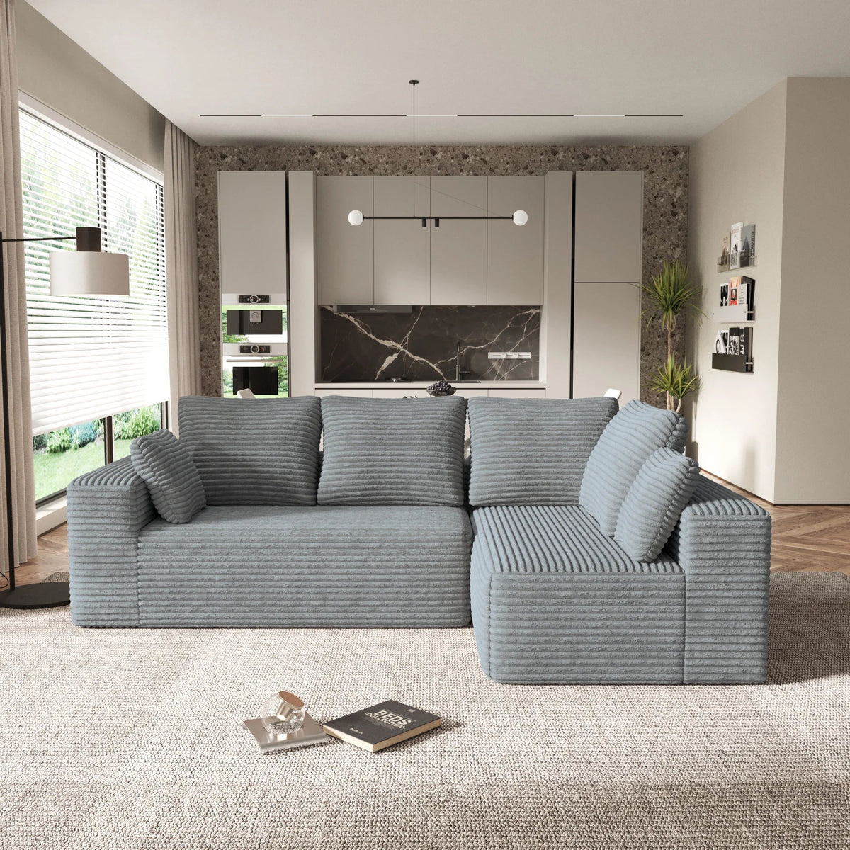 Matrix 4-Seater light-grey Modular L-Shaped Sectionals | 2-Piece, Corduroy Fabric, Compact Design