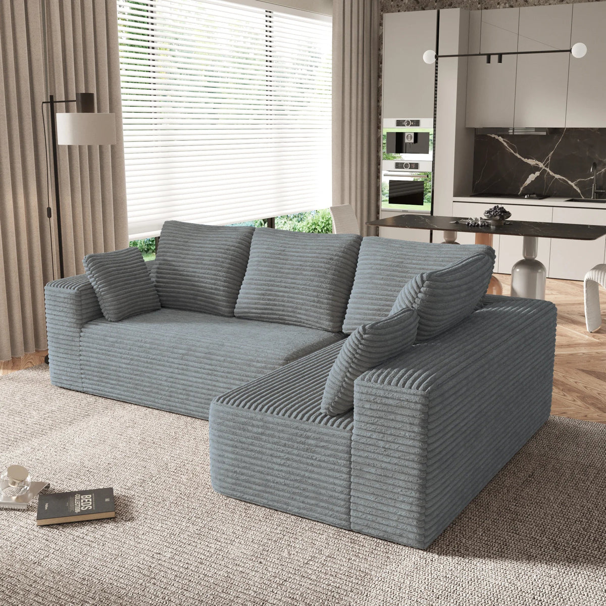 Matrix 4-Seater light-grey Modular L-Shaped Sectionals | 2-Piece, Corduroy Fabric, Compact Design