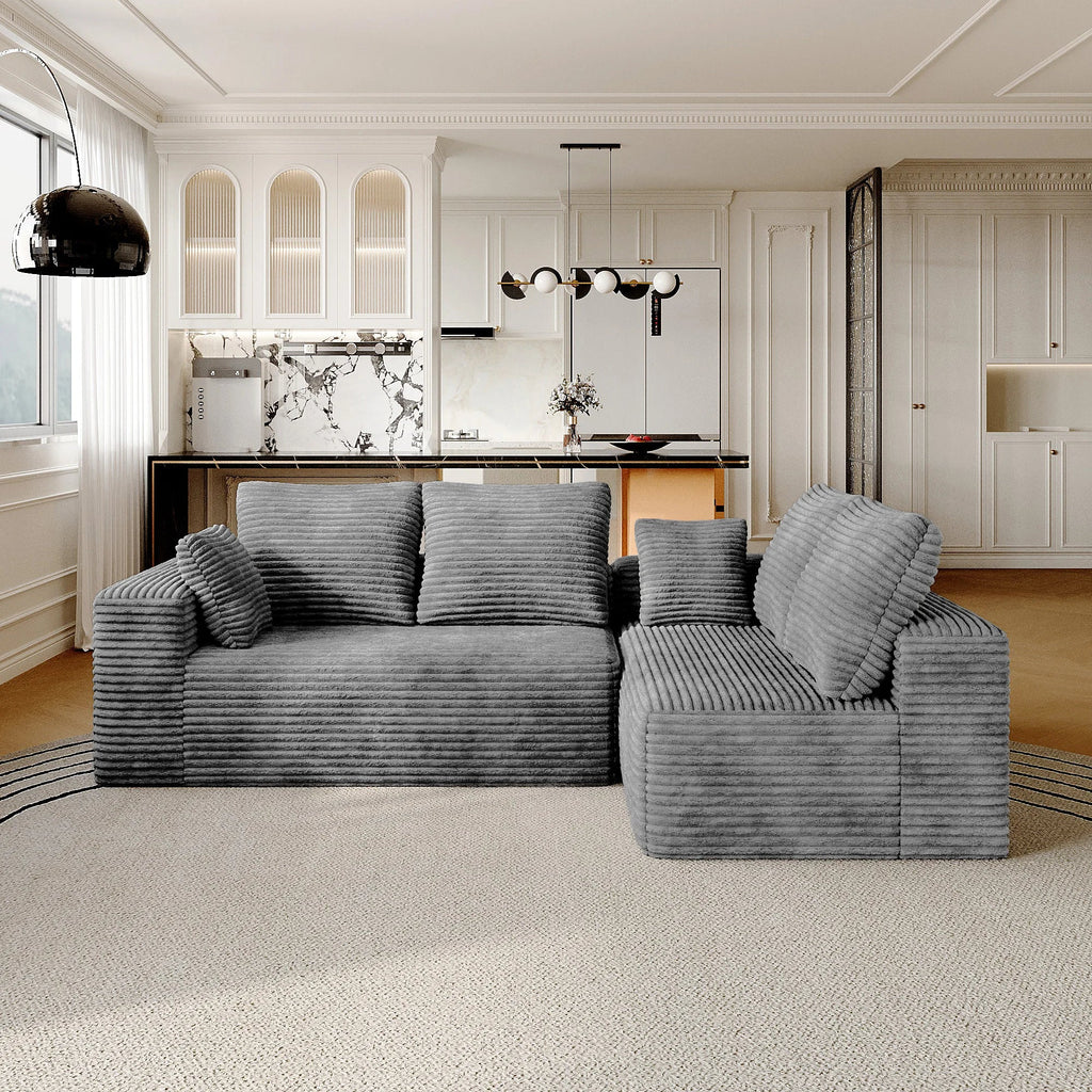 Matrix 4-Seater light-grey Modular L-Shaped Sectionals | 2-Piece, Corduroy Fabric, Compact Design