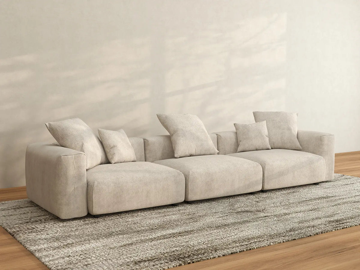 Matrix 3-Seater Beige Washable Couch Sectional | 3-Piece, Corduroy Fabric, Modular Design