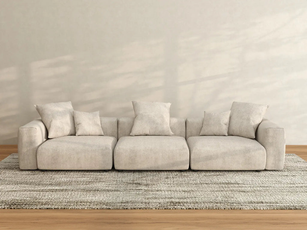 Matrix 3-Seater Beige Washable Couch Sectional | 3-Piece, Corduroy Fabric, Modular Design