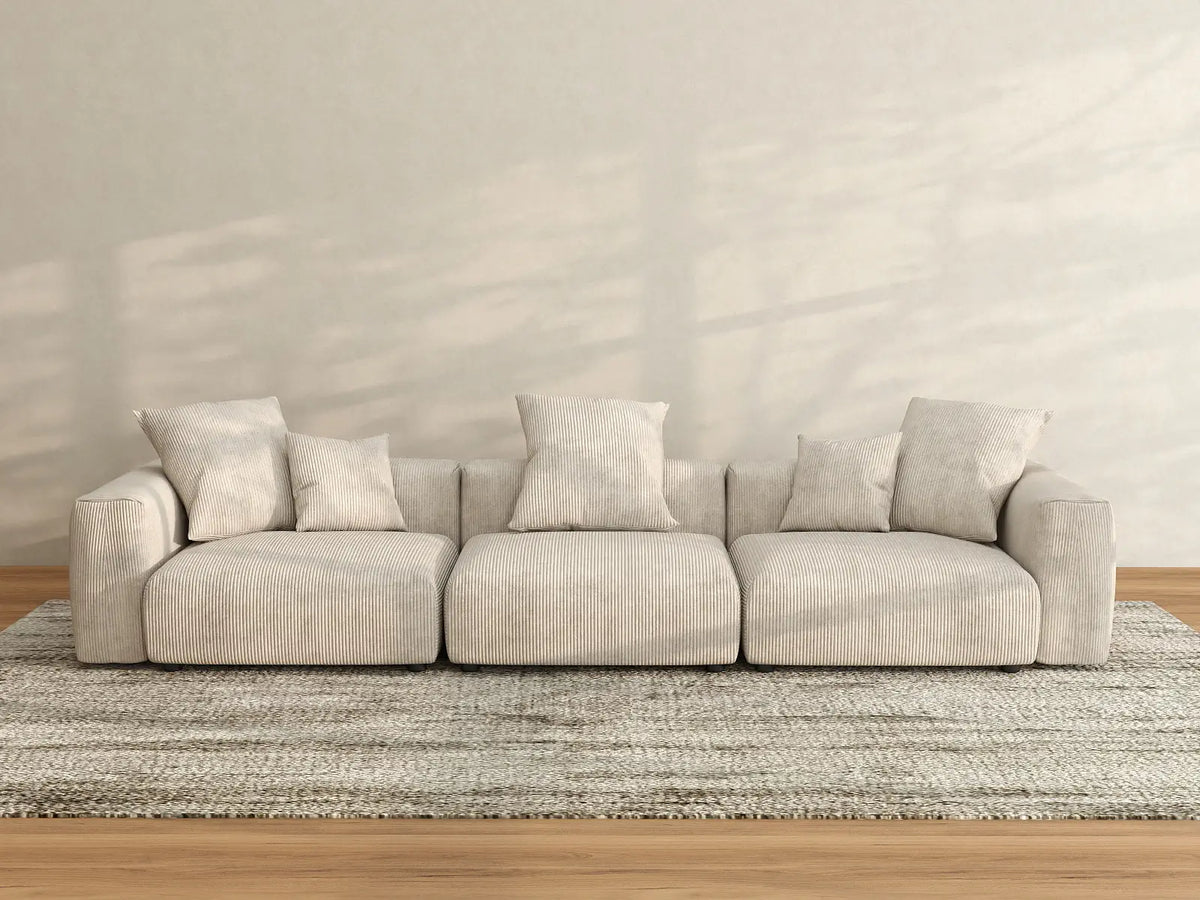 Matrix 3-Seater Beige Washable Couch Sectional | 3-Piece, Corduroy Fabric, Modular Design