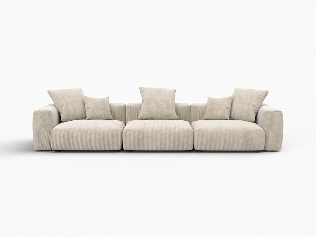 Matrix 3-Seater Beige Washable Couch Sectional | 3-Piece, Corduroy Fabric, Modular Design