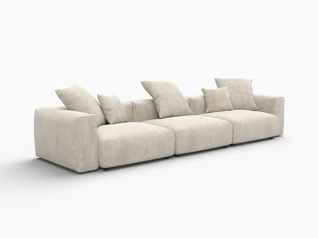 Matrix 3-Seater Beige Washable Couch Sectional | 3-Piece, Corduroy Fabric, Modular Design