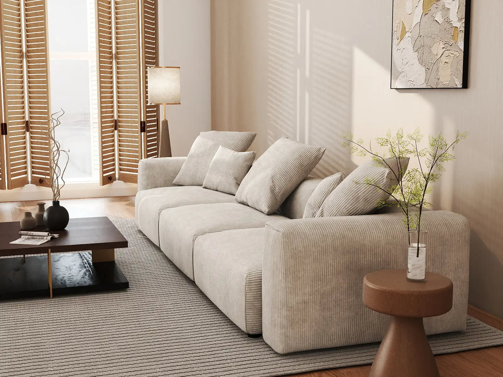 Matrix 3-Seater Beige Washable Couch Sectional | 3-Piece, Corduroy Fabric, Modular Design