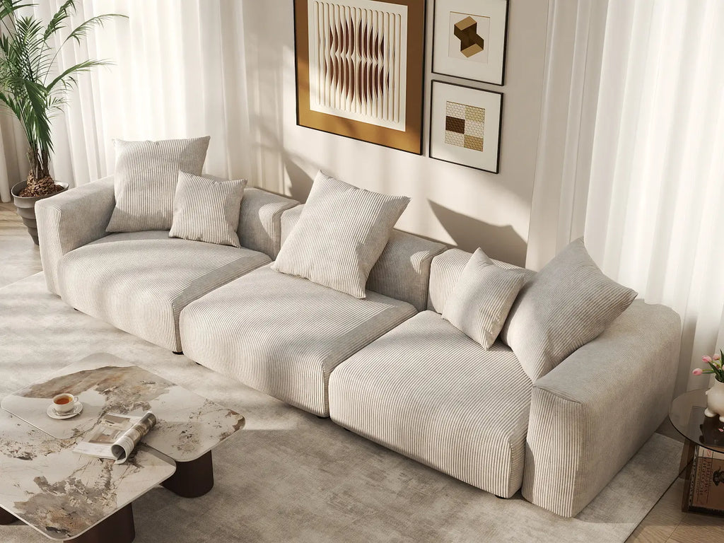 Matrix 3-Seater Beige Washable Couch Sectional | 3-Piece, Corduroy Fabric, Modular Design