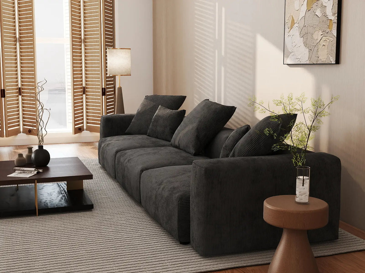 Matrix 3-Seater Black Washable Couch Sectional | 3-Piece, Corduroy Fabric, Modular Design