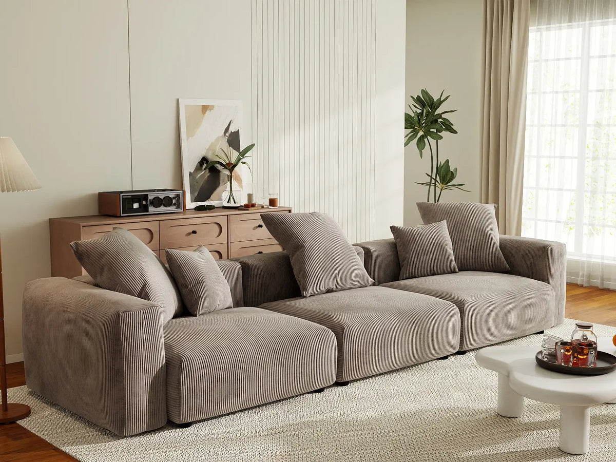 Matrix 3-Seater Brown Washable Couch Sectional | 3-Piece, Corduroy Fabric, Modular Design