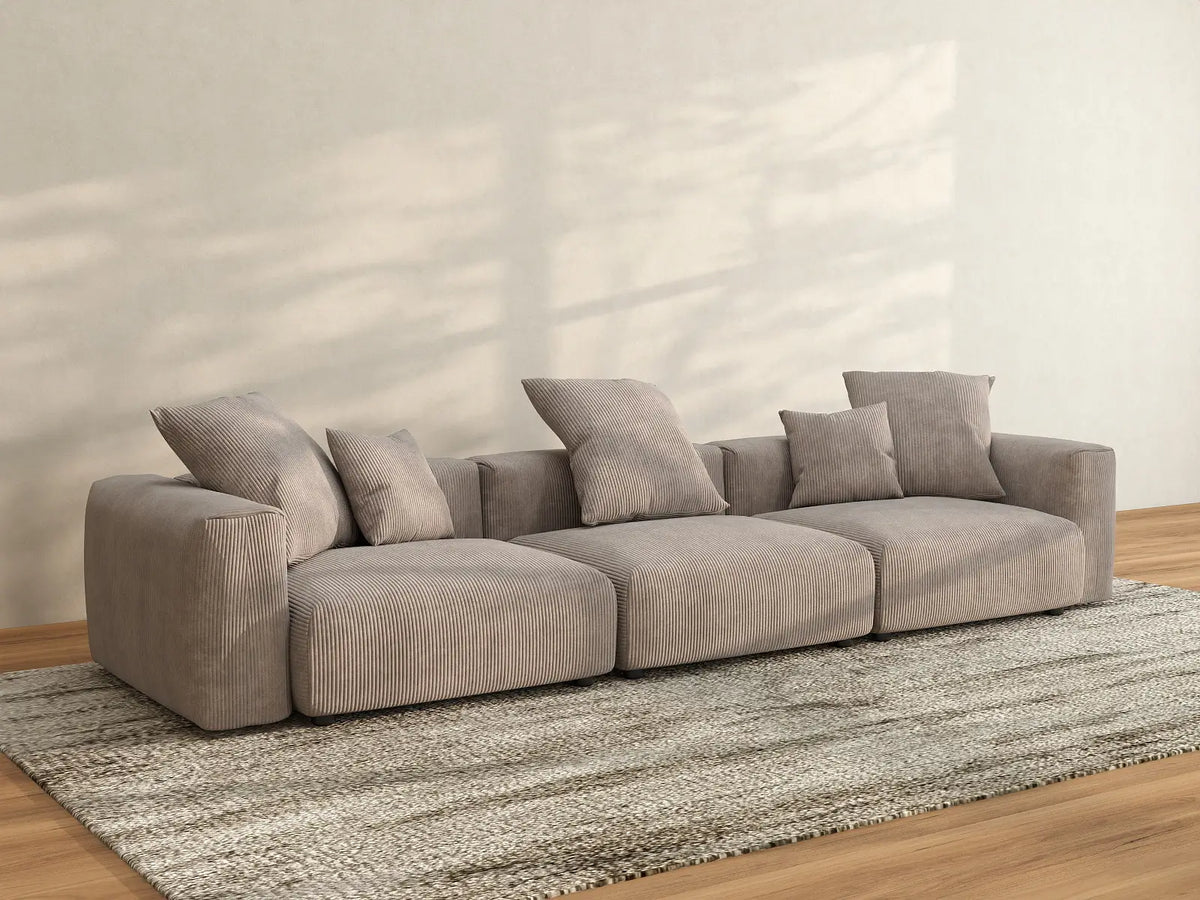 Matrix 3-Seater Brown Washable Couch Sectional | 3-Piece, Corduroy Fabric, Modular Design