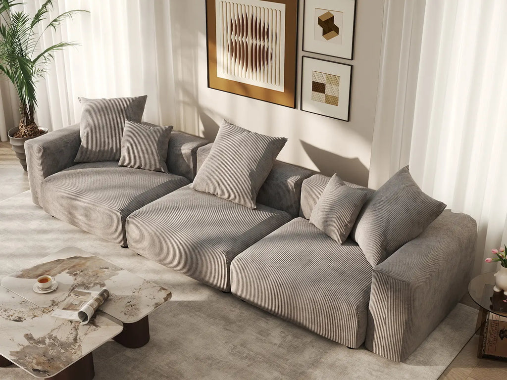 Matrix 3-Seater Brown Washable Couch Sectional | 3-Piece, Corduroy Fabric, Modular Design