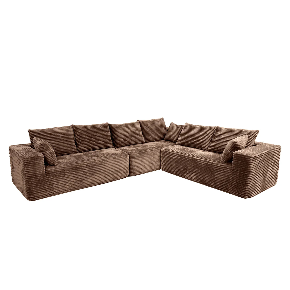 Matrix 6-Seater brown Modular L-Shaped Sectionals | 3-Piece, Corduroy Fabric, Compact Design
