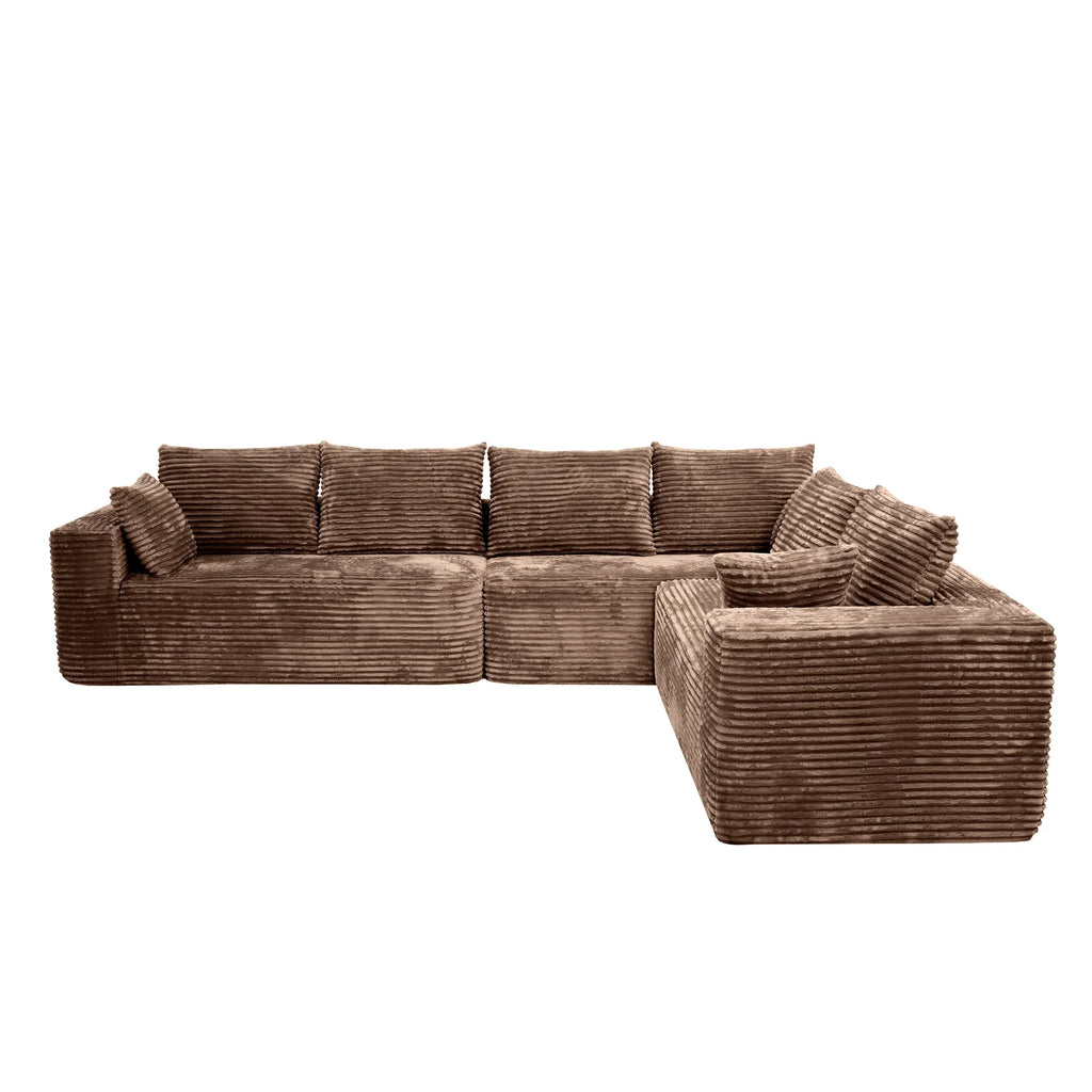 Matrix 6-Seater brown Modular L-Shaped Sectionals | 3-Piece, Corduroy Fabric, Compact Design