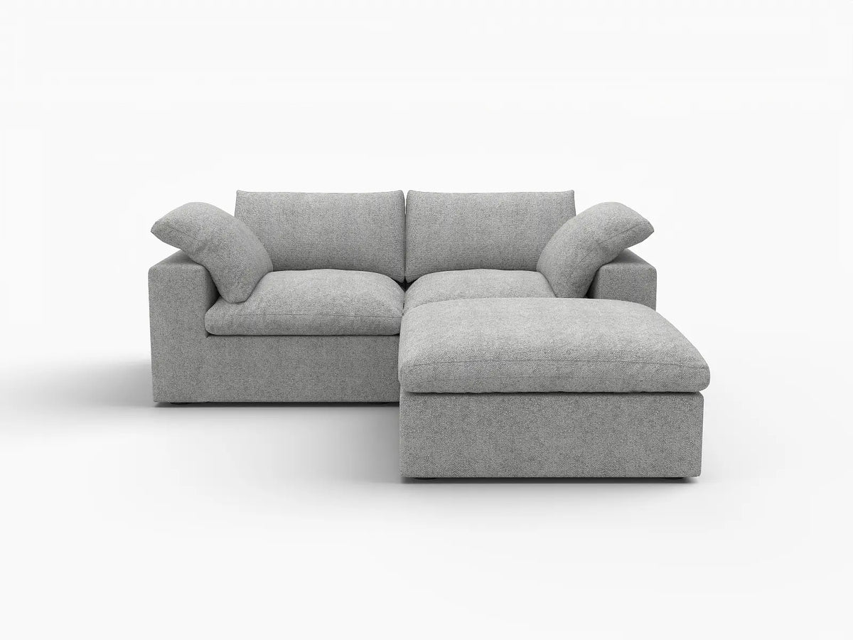 Deluxe Cloud 2-Seater Light-Grey Storage Chaise Sectional | 3-Piece (includes 1 Ottoman), Cotton and Linen Fabric, Washable Covers