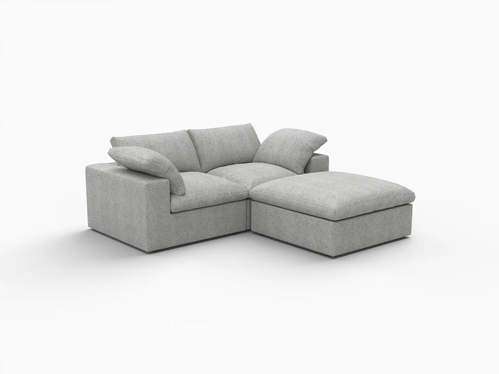 Deluxe Cloud 2-Seater Light-Grey Storage Chaise Sectional | 3-Piece (includes 1 Ottoman), Cotton and Linen Fabric, Washable Covers