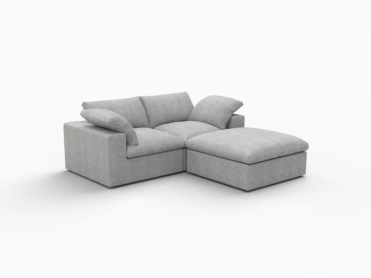 Deluxe Cloud 2-Seater Light-Grey Storage Chaise Sectional | 3-Piece (includes 1 Ottoman), Cotton and Linen Fabric, Washable Covers