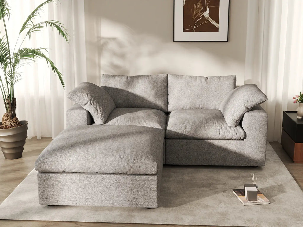 Deluxe Cloud 2-Seater Light-Grey Storage Chaise Sectional | 3-Piece (includes 1 Ottoman), Cotton and Linen Fabric, Washable Covers