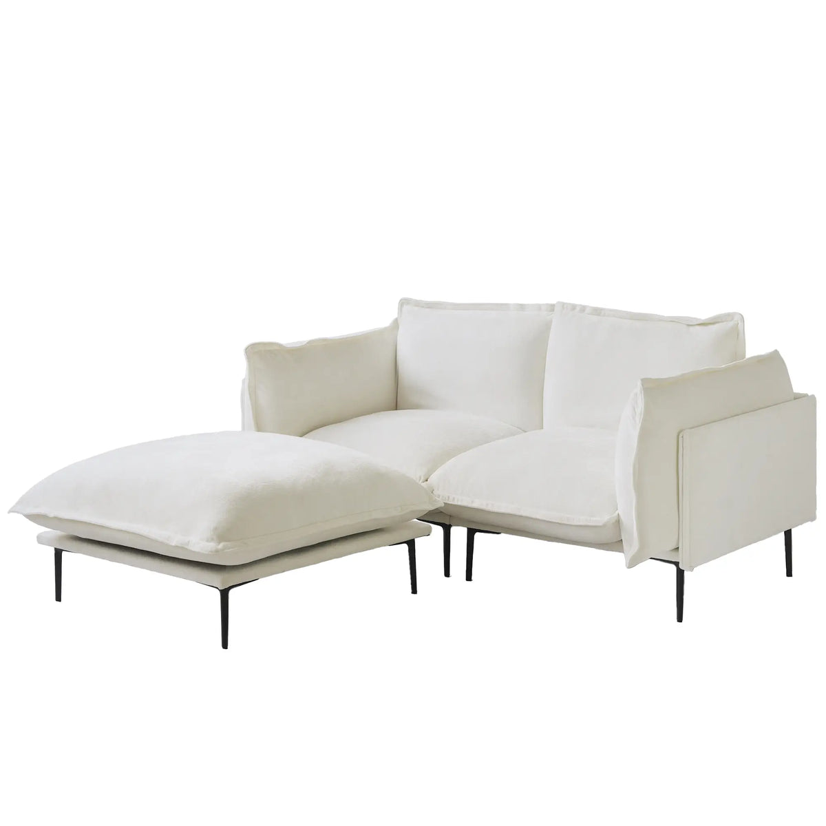 Deluxe Cloud 2-Seater Beige Modular Chaise Sectional | 3-Piece (includes 1 Ottoman), Velvet Fabric, Small Space