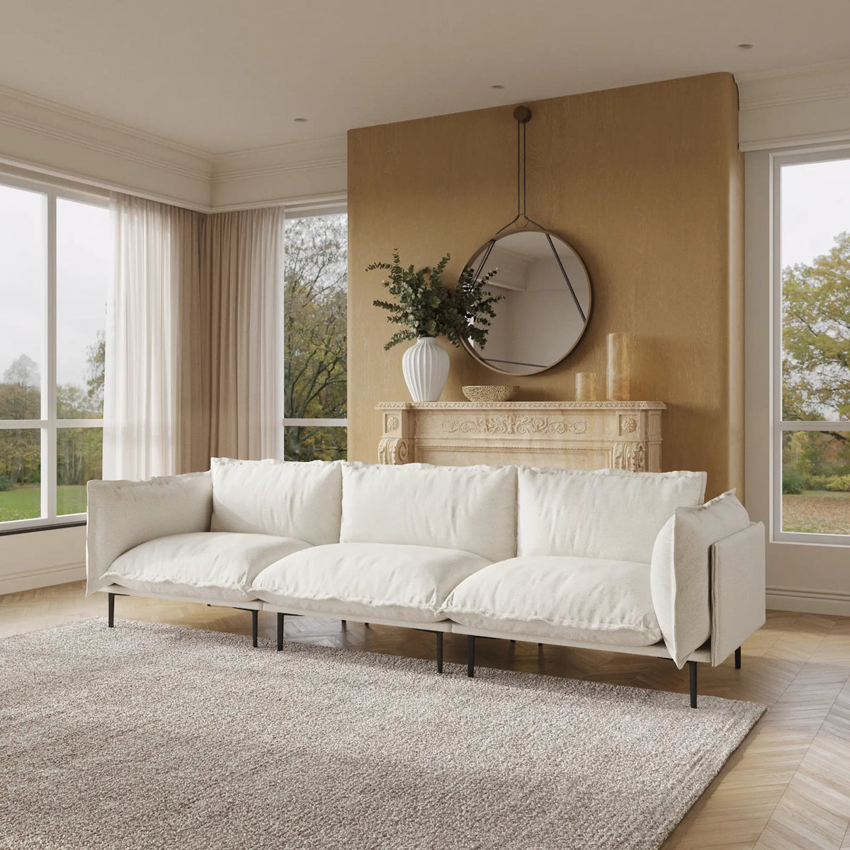 Deluxe Cloud 3-Seater Beige Modular Couch Sectional | 3-Piece, Velvet Fabric, Small Space