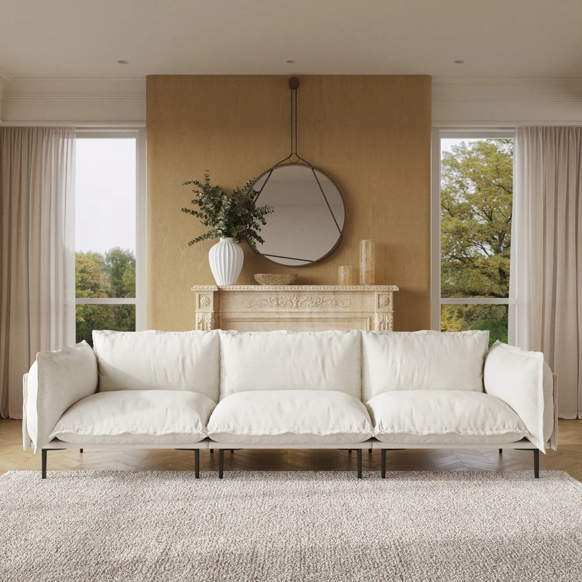 Deluxe Cloud 3-Seater Beige Modular Couch Sectional | 3-Piece, Velvet Fabric, Small Space