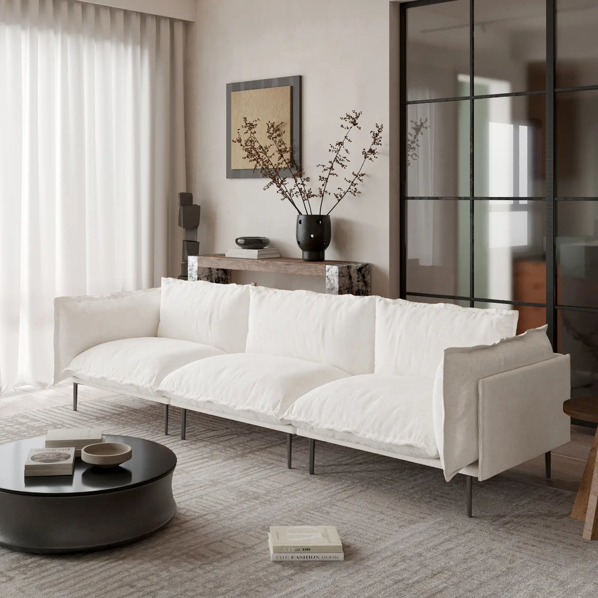 Deluxe Cloud 3-Seater Beige Modular Couch Sectional | 3-Piece, Velvet Fabric, Small Space