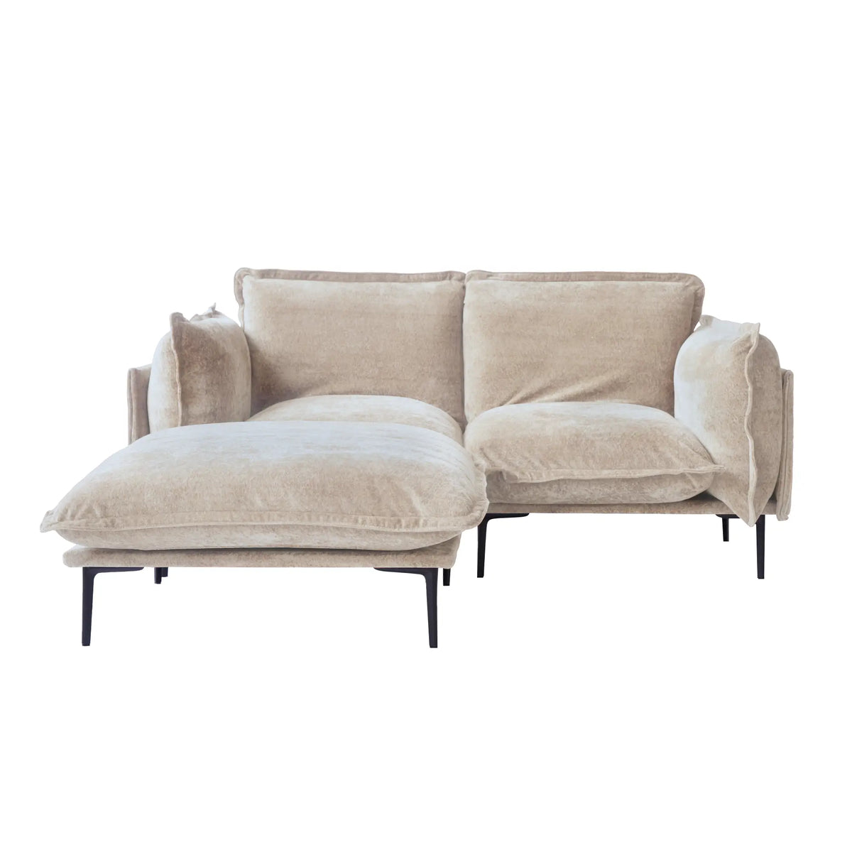 Deluxe Cloud 2-Seater Brown Modular Chaise Sectional | 3-Piece (includes 1 Ottoman), Velvet Fabric, Apartment Friendly