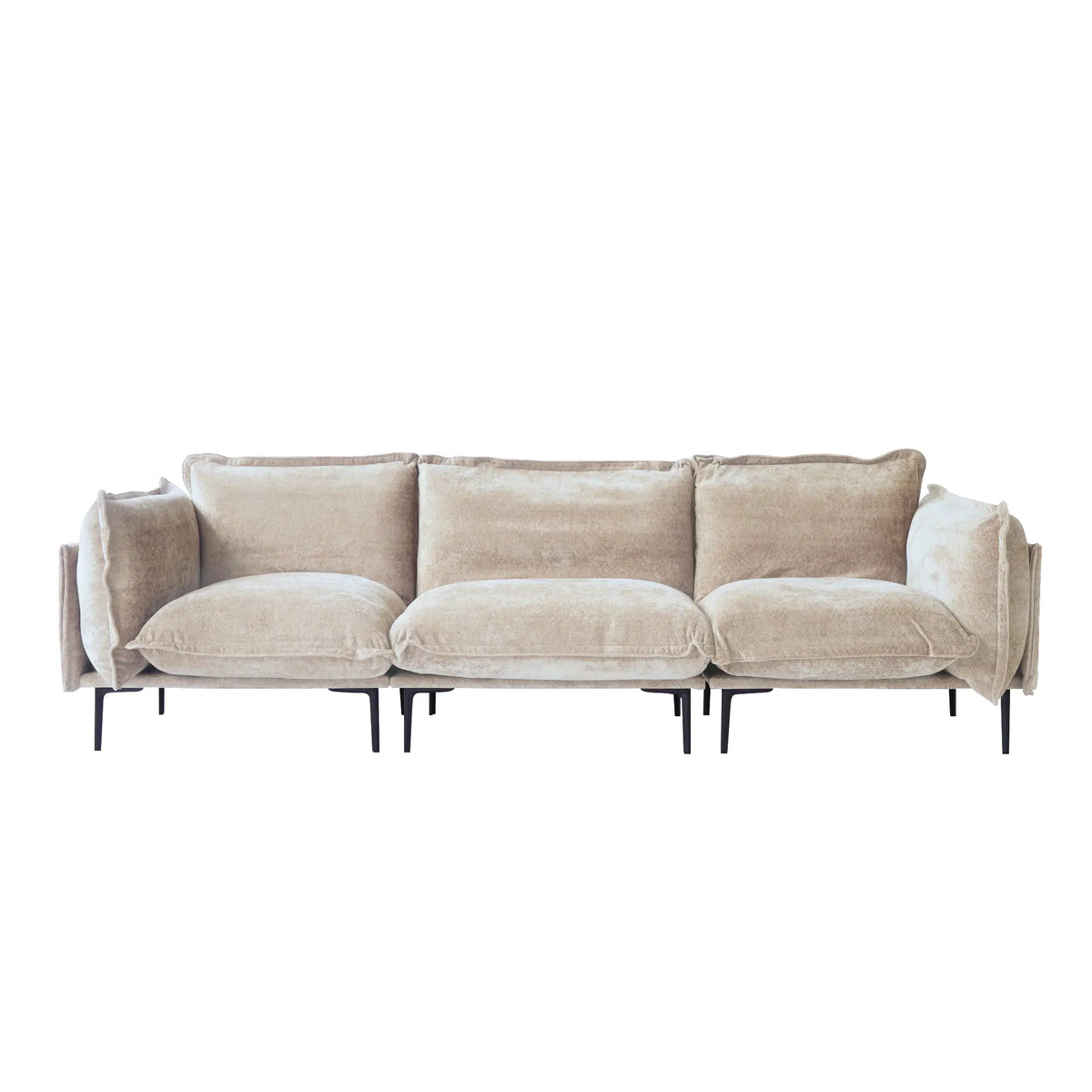 Deluxe Cloud 3-Seater Brown Modular Couch Sectional | 3-Piece, Velvet Fabric, Apartment Friendly