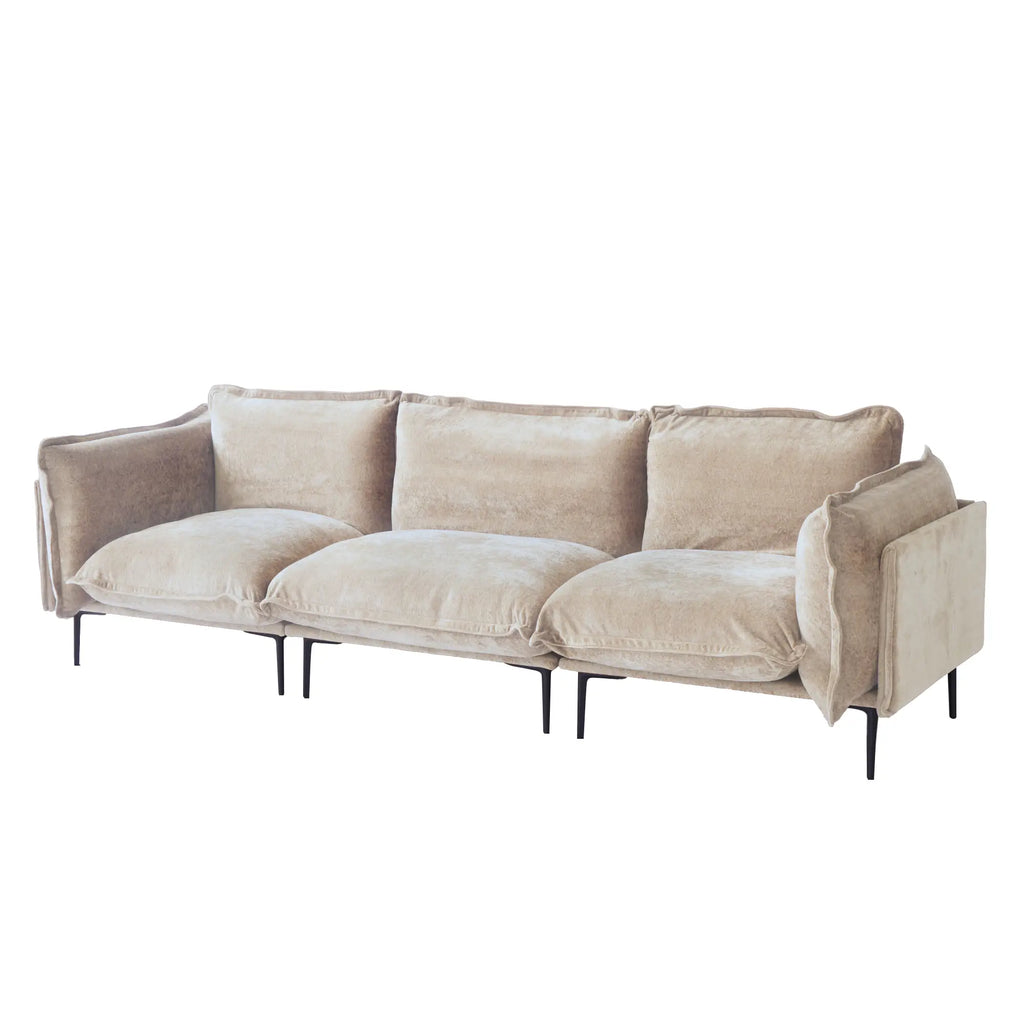 Deluxe Cloud 3-Seater Brown Modular Couch Sectional | 3-Piece, Velvet Fabric, Apartment Friendly