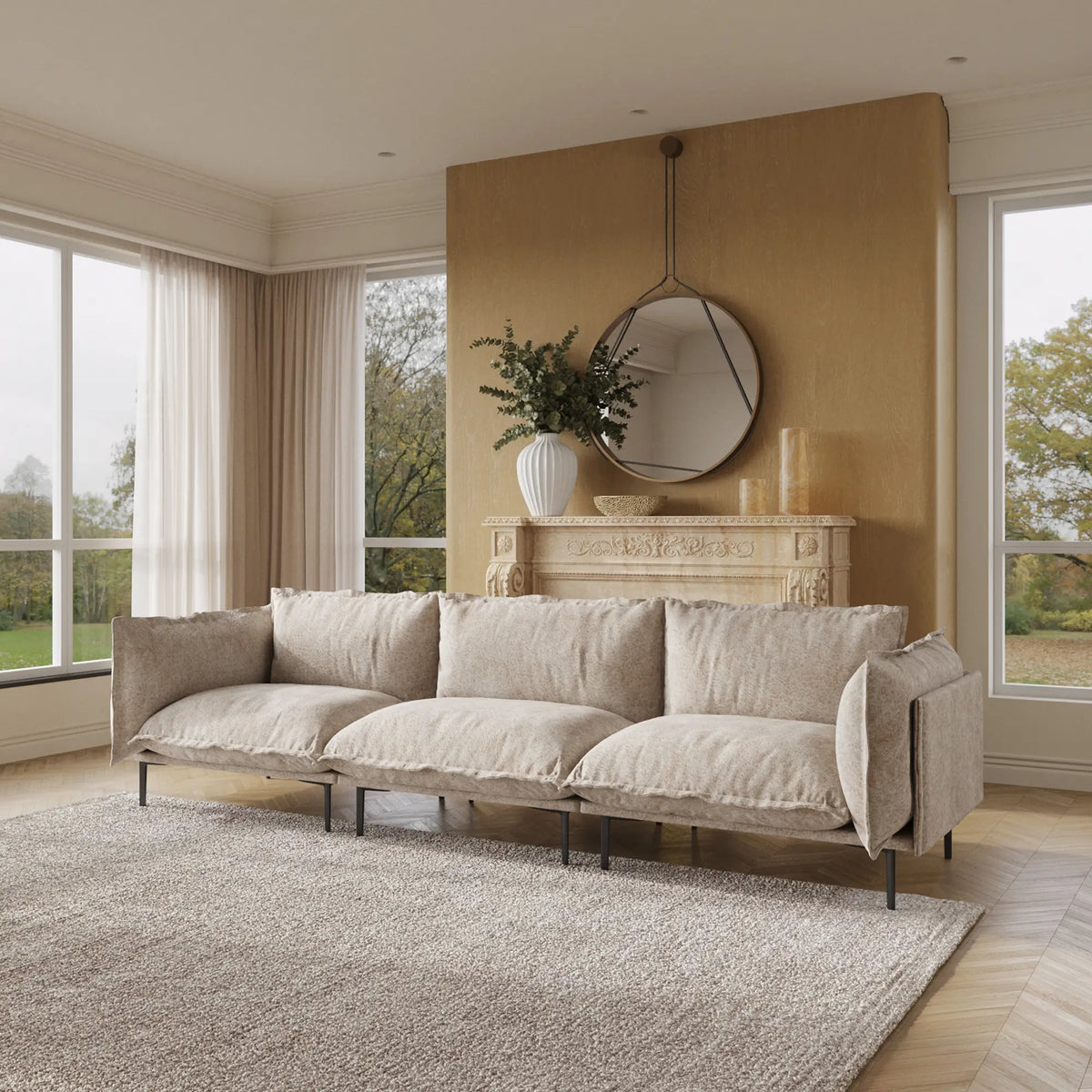 Deluxe Cloud 3-Seater Brown Modular Couch Sectional | 3-Piece, Velvet Fabric, Apartment Friendly