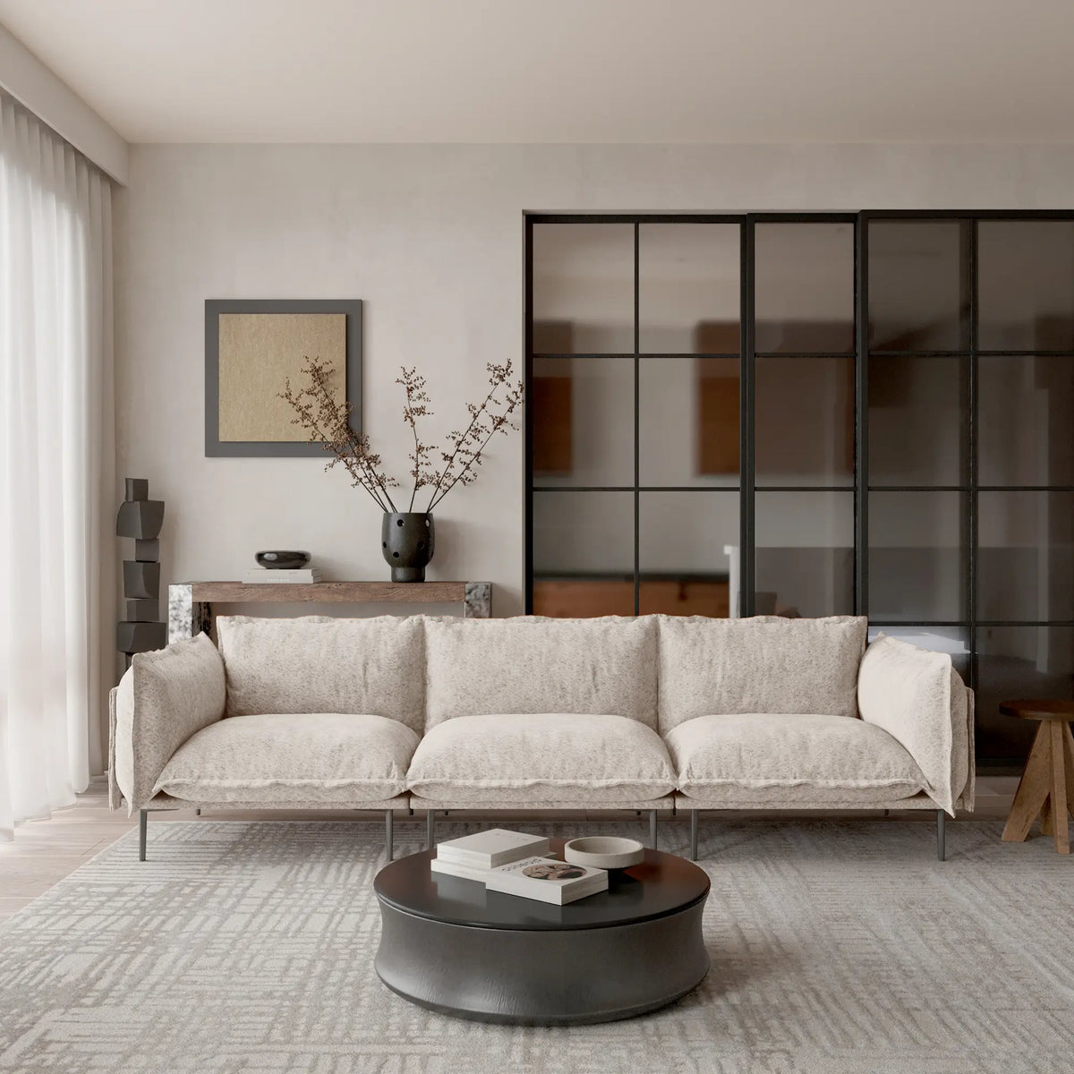 Deluxe Cloud 3-Seater Brown Modular Couch Sectional | 3-Piece, Velvet Fabric, Apartment Friendly