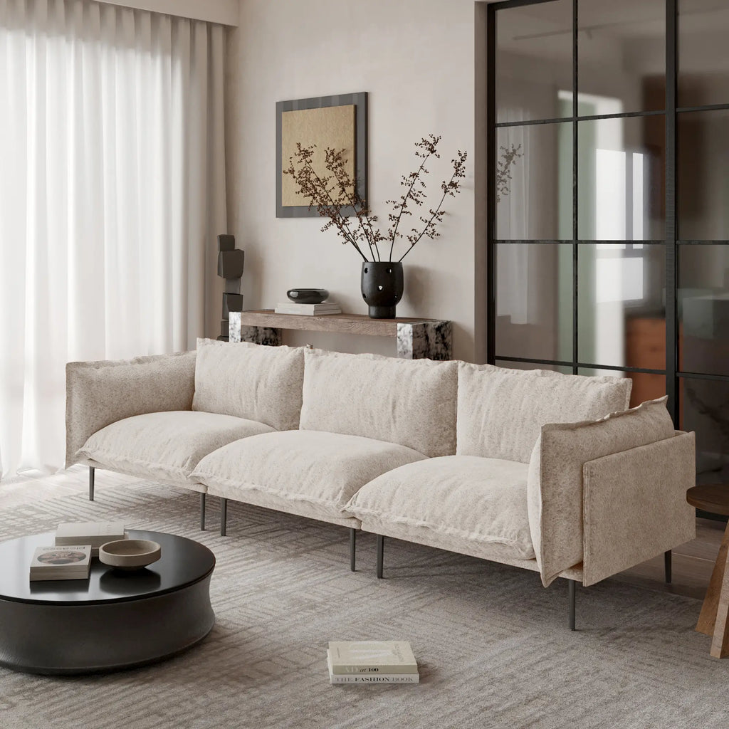 Deluxe Cloud 3-Seater Brown Modular Couch Sectional | 3-Piece, Velvet Fabric, Apartment Friendly