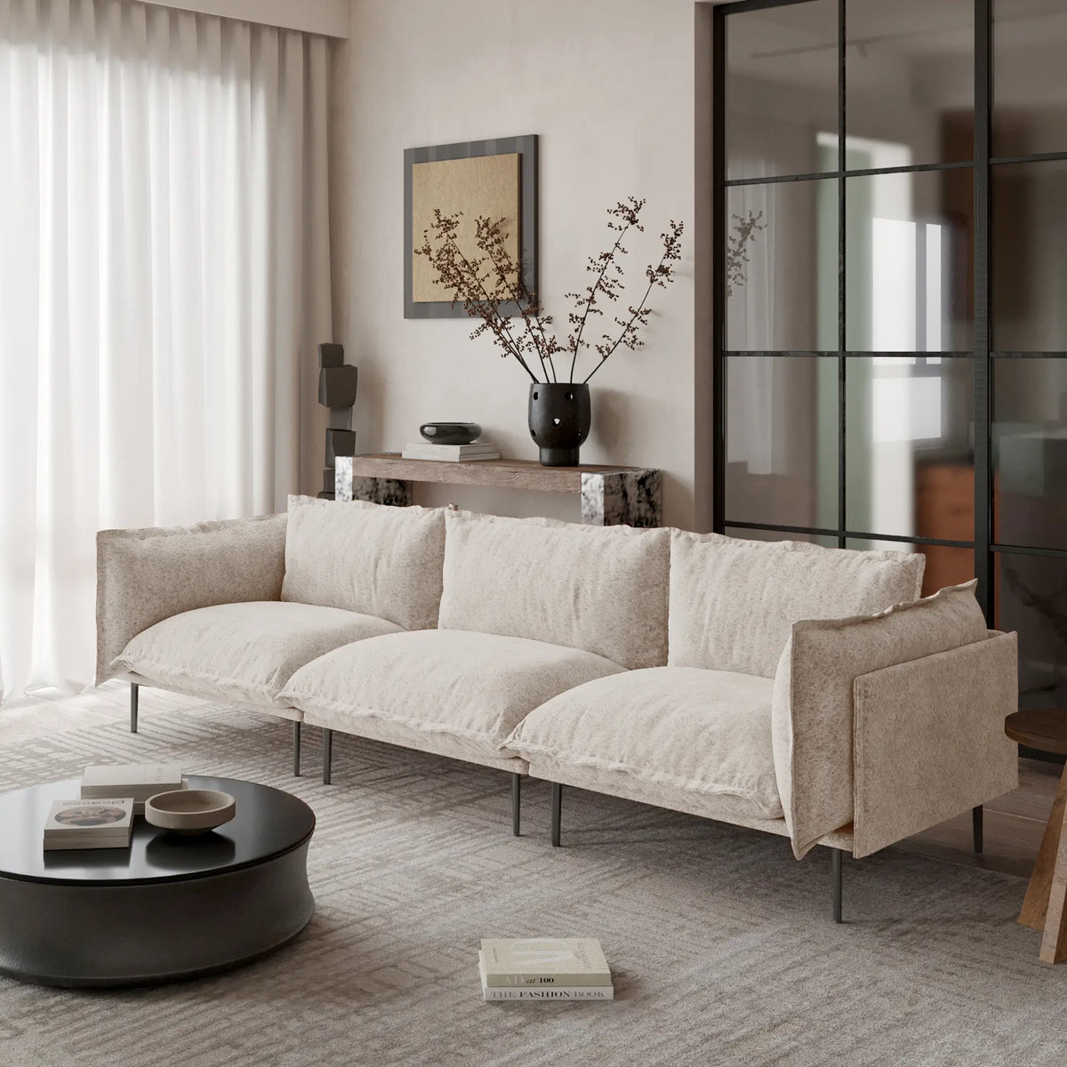 Deluxe Cloud 3-Seater Brown Modular Couch Sectional | 3-Piece, Velvet Fabric, Apartment Friendly