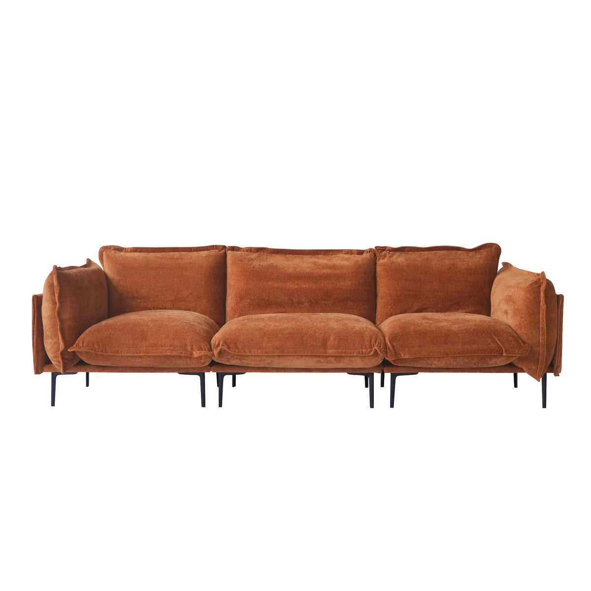 Deluxe Cloud 3-Seater Orange Modular Couch Sectional | 3-Piece, Velvet Fabric, Compact Design