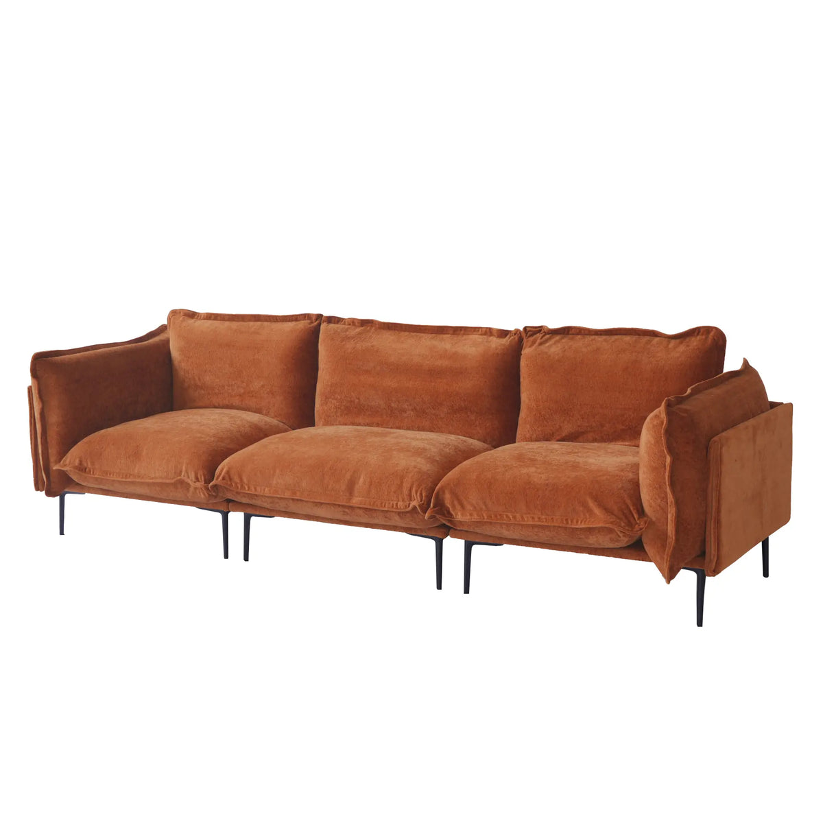 Deluxe Cloud 3-Seater Orange Modular Couch Sectional | 3-Piece, Velvet Fabric, Compact Design