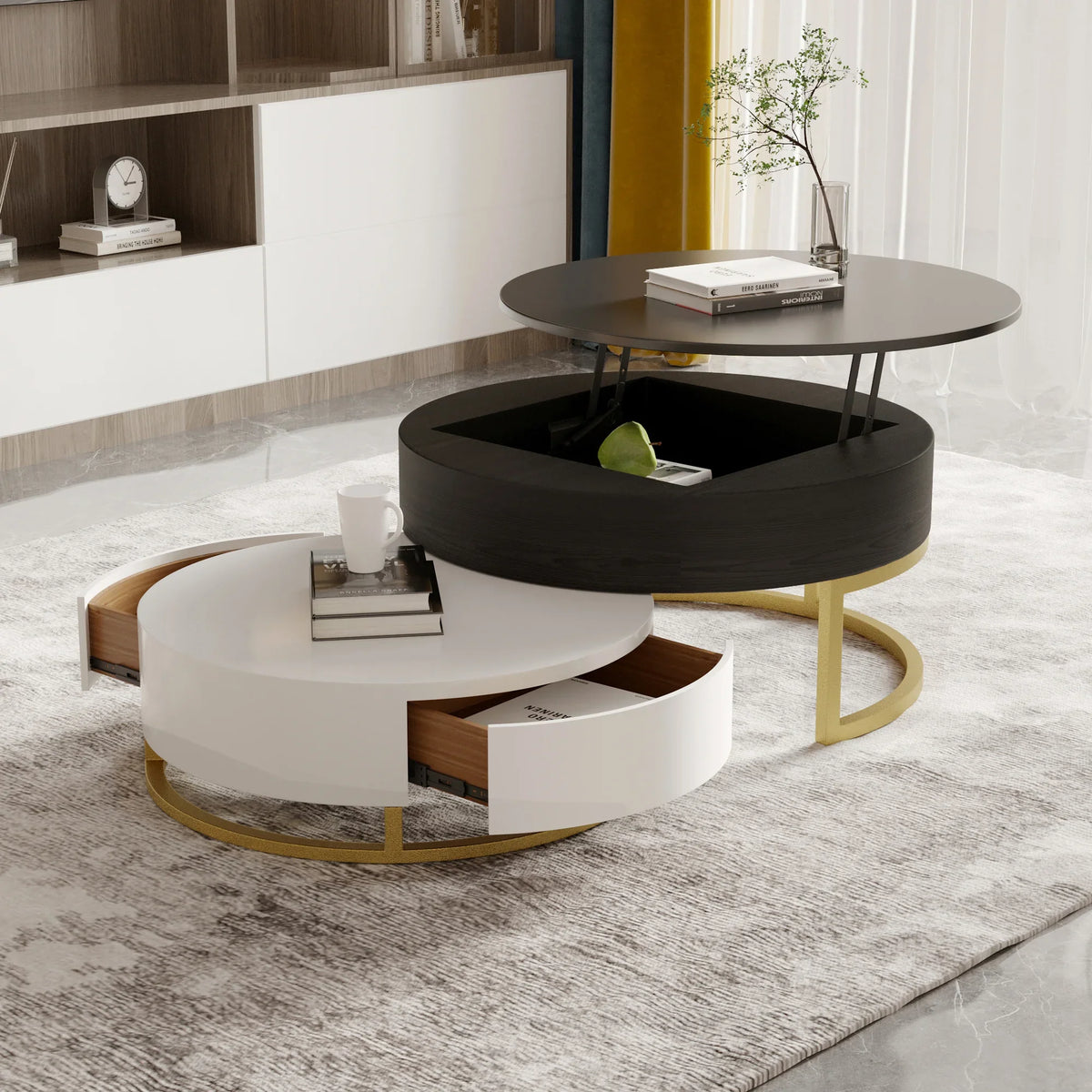 Aura Wood Coffee Table | 32" Black Round With Nesting