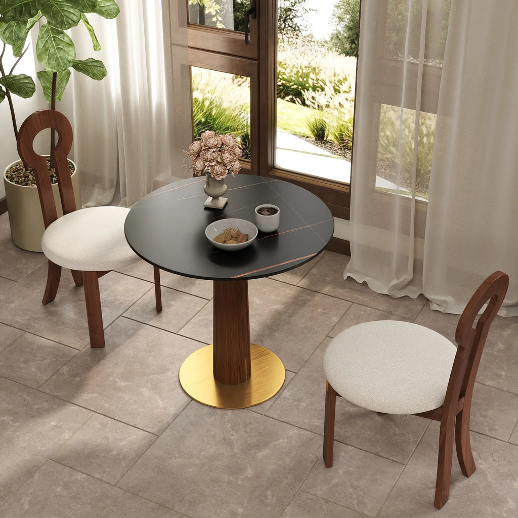 Nero Sintered Stone Bistro Table | 34" Black Round With Wood Base
