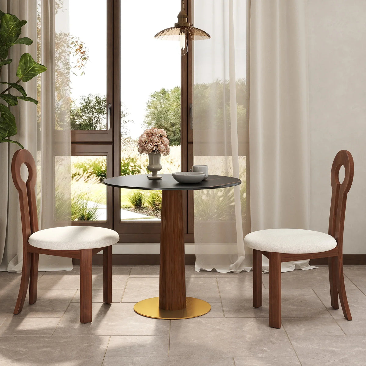 Nero Sintered Stone Bistro Table | 34" Black Round With Wood Base