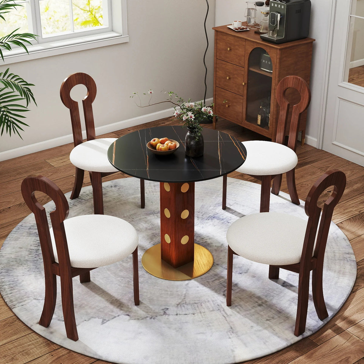 Nero Sintered Stone Bistro Table | 34" Black Round With Wood Base