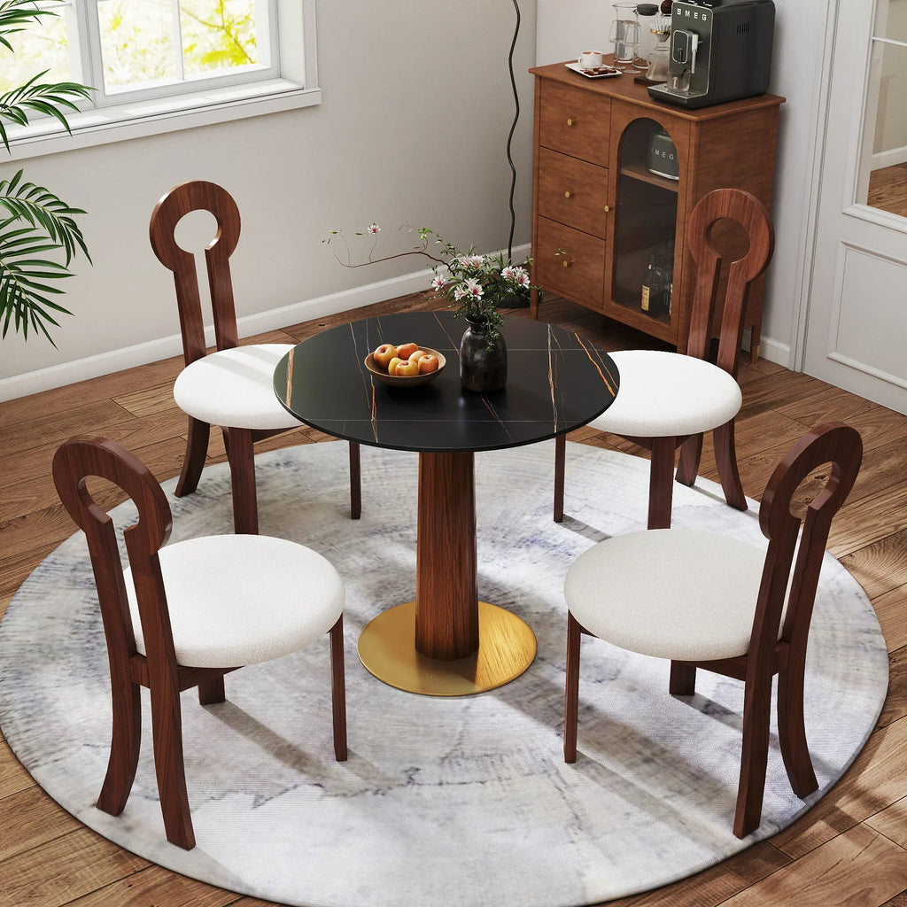 Nero Sintered Stone Bistro Table | 34" Black Round With Wood Base