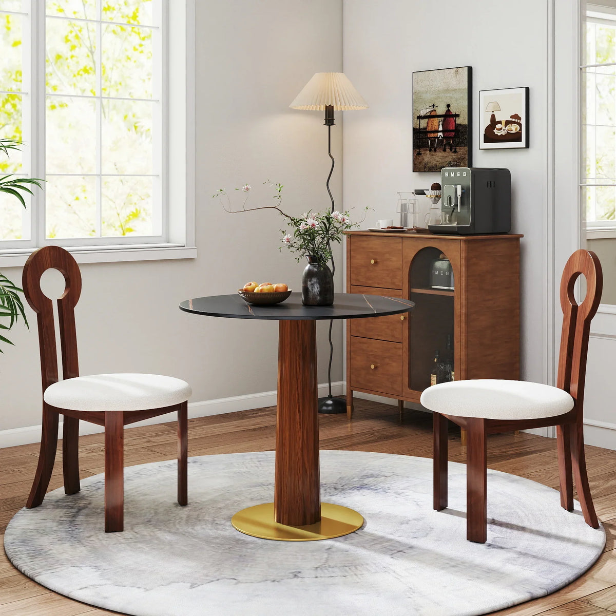 Nero Sintered Stone Bistro Table | 34" Black Round With Wood Base