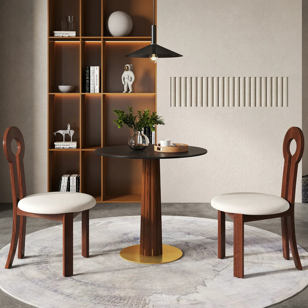 Nero Sintered Stone Bistro Table | 34" Black Round With Wood Base
