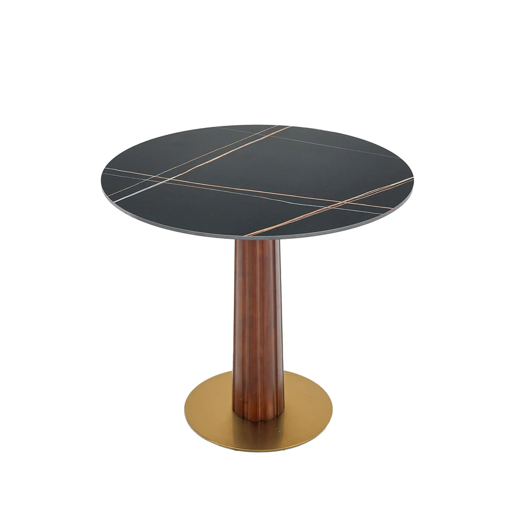 Nero Sintered Stone Bistro Table | 34" Black Round With Wood Base