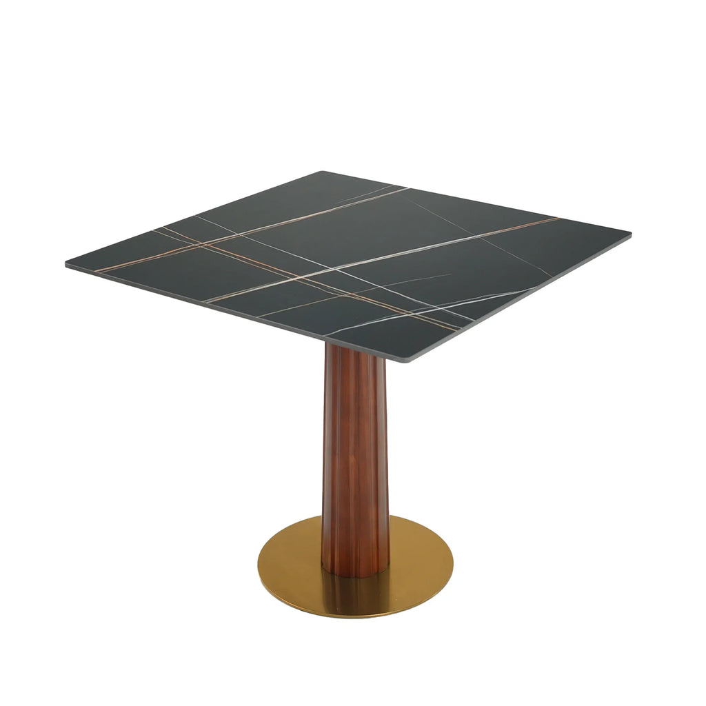 Nero Sintered Stone Bistro Table | 34" Black Square With Wood Base