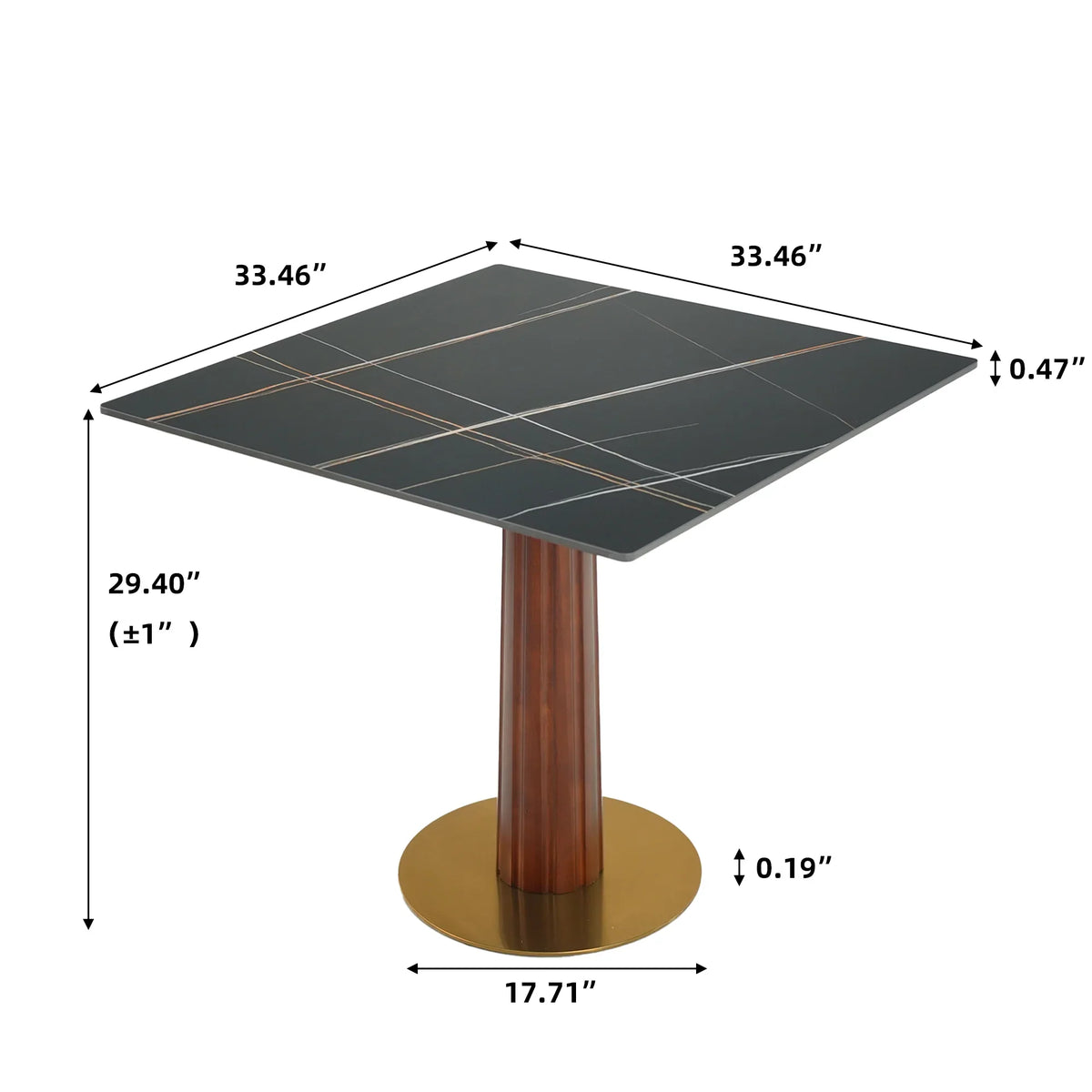 Nero Sintered Stone Bistro Table | 34" Black Square With Wood Base