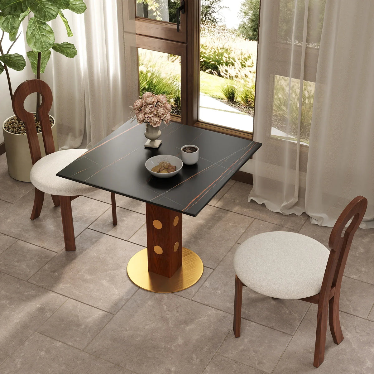 Nero Sintered Stone Bistro Table | 34" Black Square With Wood Base