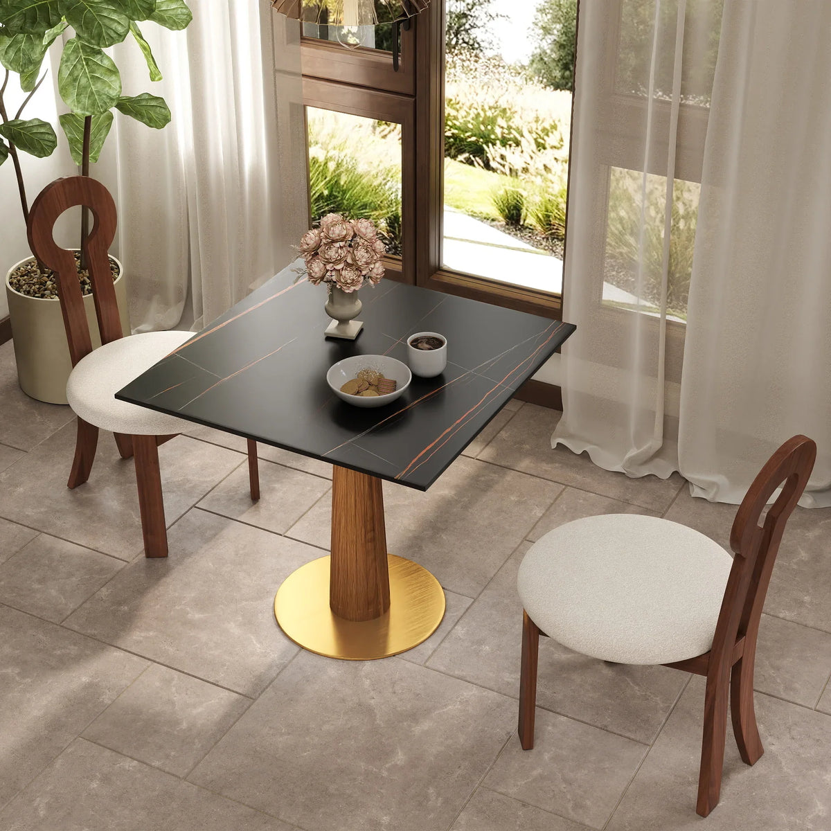Nero Sintered Stone Bistro Table | 34" Black Square With Wood Base
