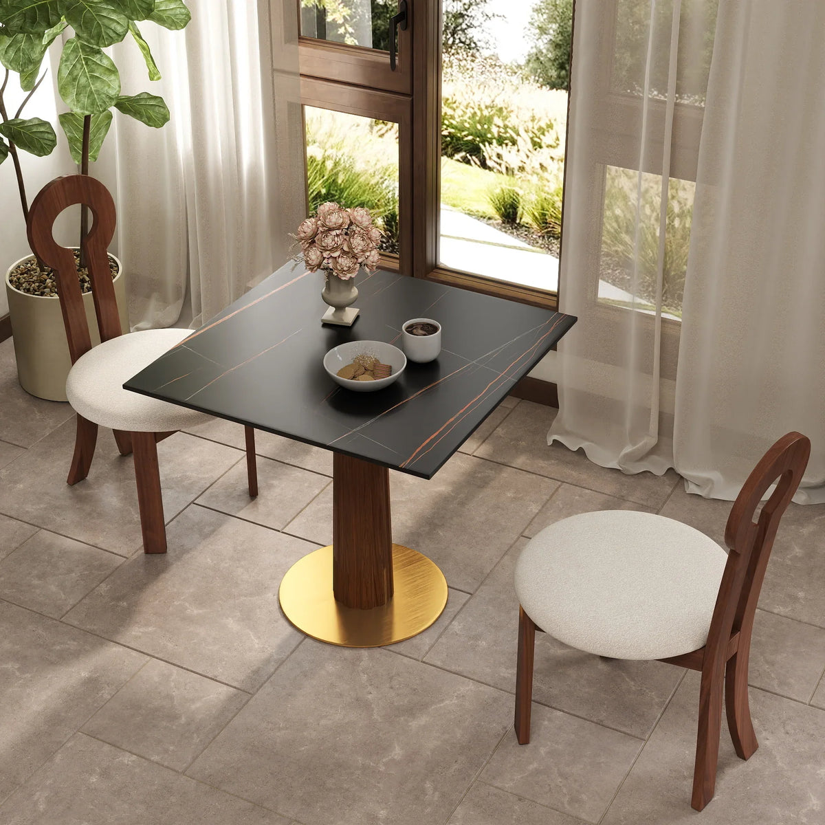 Nero Sintered Stone Bistro Table | 34" Black Square With Wood Base